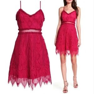 NWT FOXIEDOX Gloria Lace Scalloped Hem Dress Raspberry Anthropologie Size XS